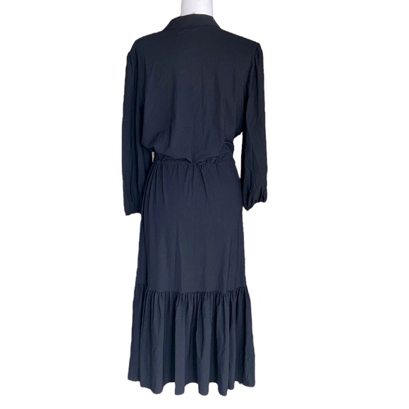 Jude Connally Black Drawstring Tie Waist Ruffle Peasant Midi Dress - M - Picture 5 of 12